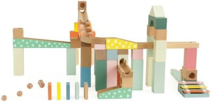 Classic World Wooden Marble Maze Blocks it’s a wooden marble run construction set for toddlers