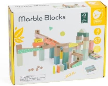 Classic World Wooden Marble Maze Blocks it’s a wooden marble run construction set for toddlers