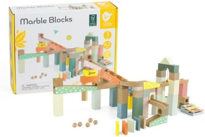 Classic World Wooden Marble Maze Blocks it’s a wooden marble run construction set for toddlers