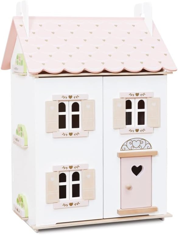 Le Toy Van Rose Heart Wooden Doll House | Girls & Boys 3 Storey Wooden Dolls House Play Set - Suitable for Ages 3+