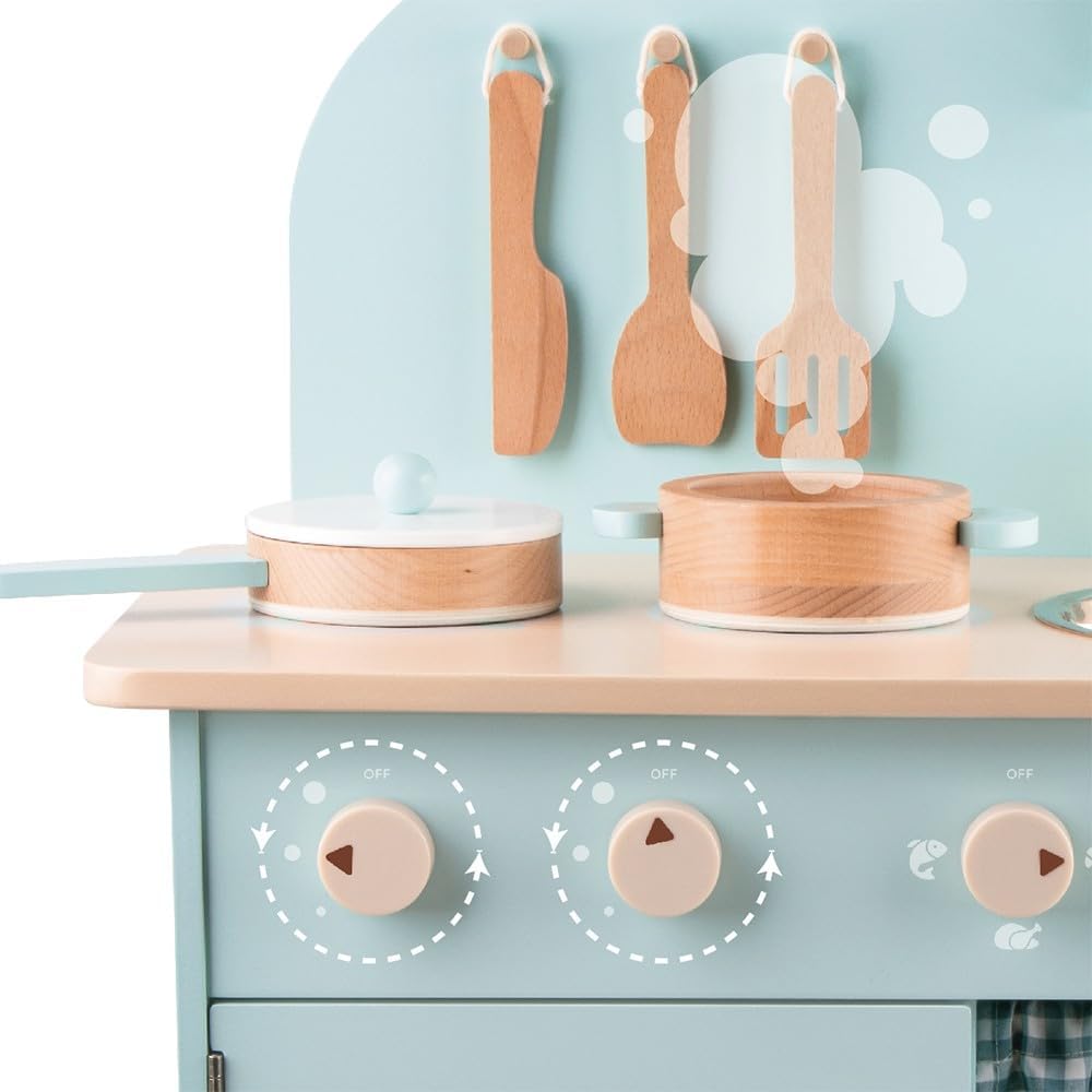 Classic World Blue Retro Kitchen: Spark Nostalgic Fun, it’s a wooden kitchen set for toddlers and role-playing toys