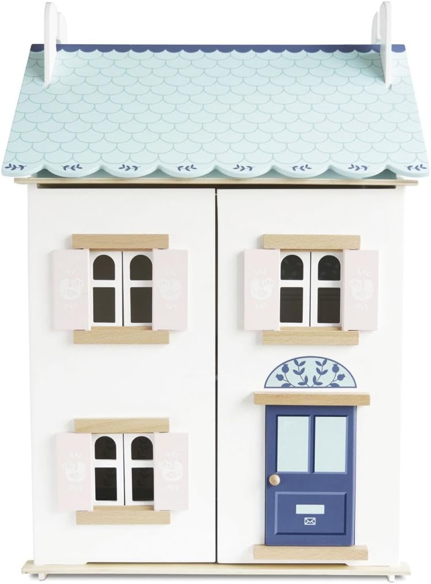 Le Toy Van Blue Belle Wooden Doll House | Girls & Boys 3 Storey Wooden Dolls House Play Set - Suitable for Ages 3+, H125