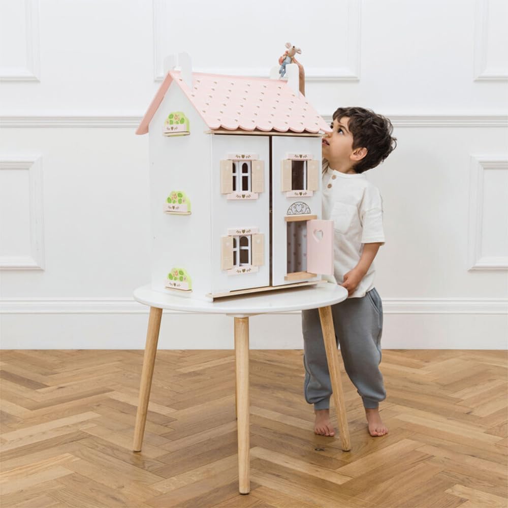 Le Toy Van Rose Heart Wooden Doll House | Girls & Boys 3 Storey Wooden Dolls House Play Set - Suitable for Ages 3+