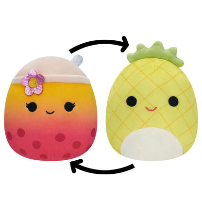 Squishmallow 5" Flip-A-Mallows Bergit Pink and Orange Gradient Boba/Maui Yellow Pineapple w Green Top and White Belly