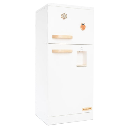 Le Toy Van – Wooden Stand Alone Fridge Freezer Set | Grand Free Standing Refrigerator & Freezer with Accessories Pretend Play Set – suitable for 36+ months