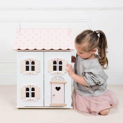 Le Toy Van Rose Heart Wooden Doll House | Girls & Boys 3 Storey Wooden Dolls House Play Set - Suitable for Ages 3+