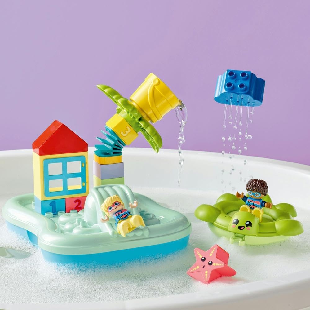 LEGO 10989 DUPLO Water Park Bath Toy for Toddlers Aged 2+ Years Old, with Floating Island, Turtle and Star Fish Sea Animal Figures, Easy to Clean Bathtub Water Toys