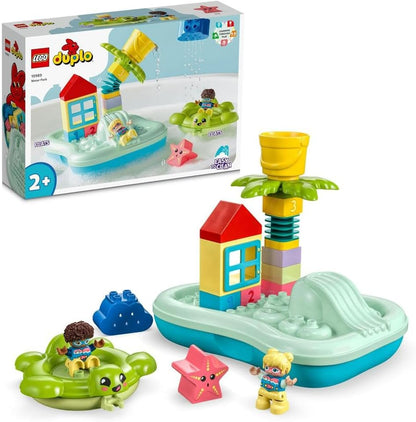 LEGO 10989 DUPLO Water Park Bath Toy for Toddlers Aged 2+ Years Old, with Floating Island, Turtle and Star Fish Sea Animal Figures, Easy to Clean Bathtub Water Toys