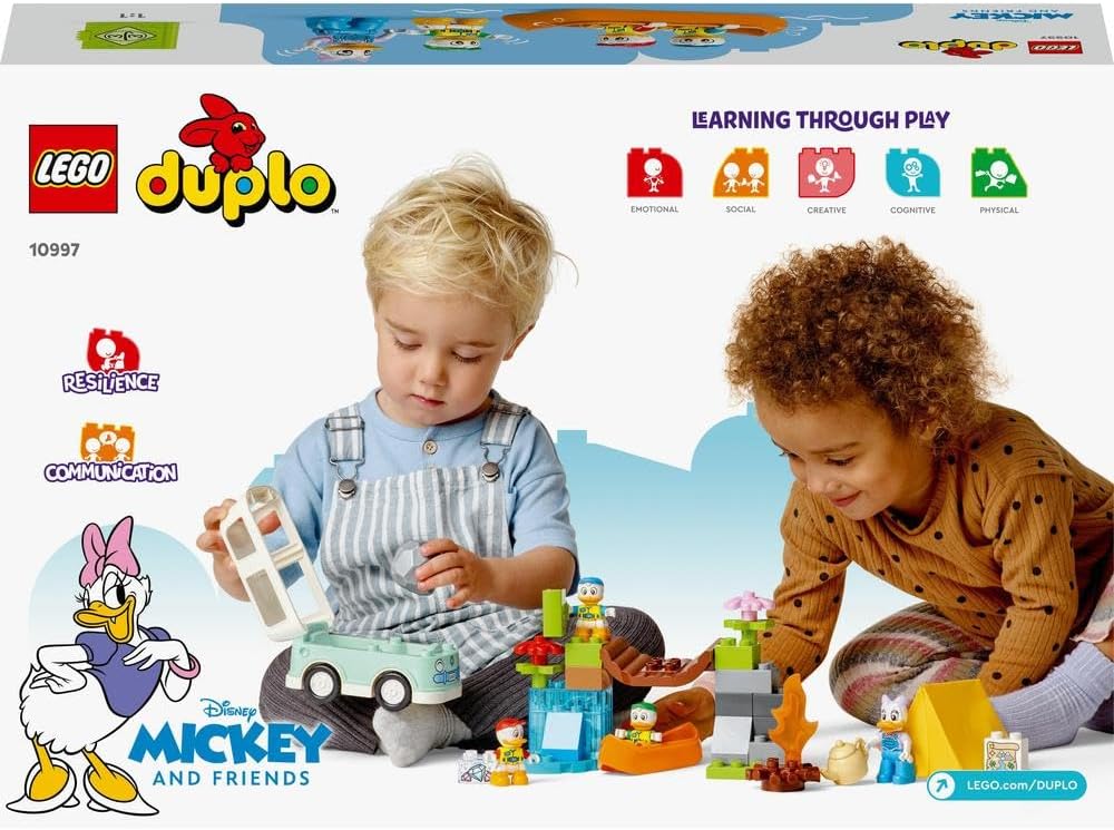 LEGO 10997 DUPLO Disney Mickey and Friends Camping Adventure Set with Campervan Car Toy, Canoe and Daisy Duck Figure, Gift for 2 + Years Old Toddlers, Girls, Boys