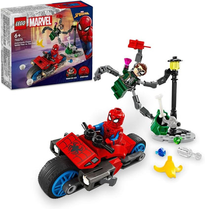 LEGO® Marvel Motorcycle Chase: Spider-Man vs. Doc Ock 76275 Building Blocks Toy Car Set; Superhero Toys for Boys, Girls, and Kids (77 Pieces)