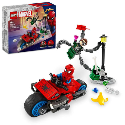 LEGO® Marvel Motorcycle Chase: Spider-Man vs. Doc Ock 76275 Building Blocks Toy Car Set; Superhero Toys for Boys, Girls, and Kids (77 Pieces)