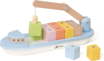 Classic World Magnetic Game Cargo Ship 13 Pieces Wooden Boat Block Boat for Children