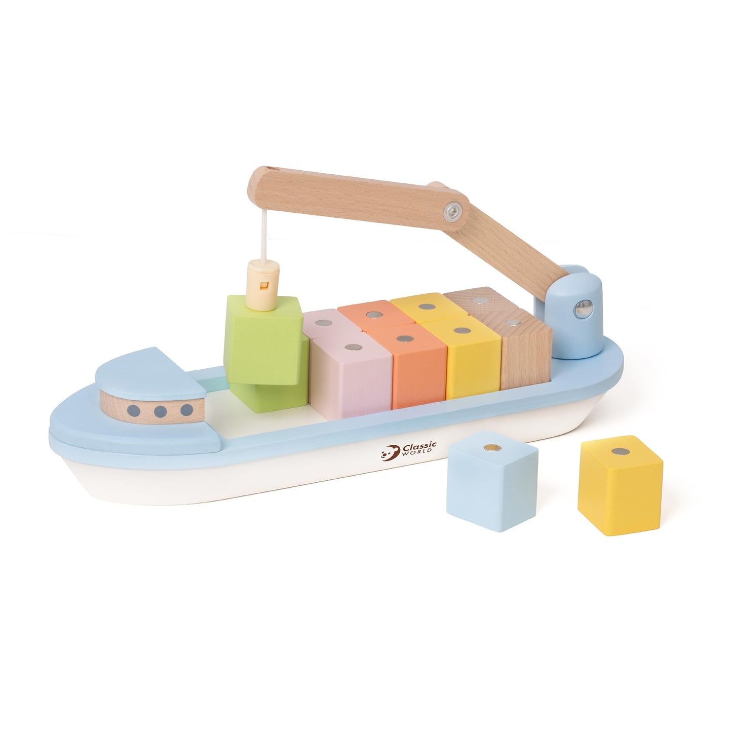 Classic World Magnetic Game Cargo Ship 13 Pieces Wooden Boat Block Boat for Children