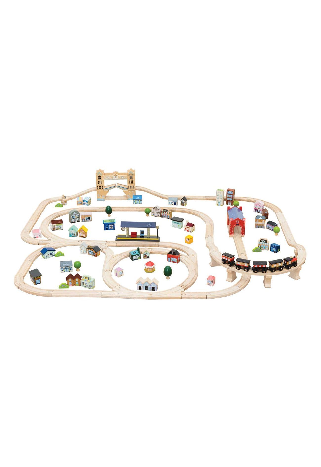 Le Toy Van - Cars & Construction - Wooden Train Set - London Train Set for 3 Year Old Boys and Girls - Train Track - 120 Piece Train Set - Role Play Toys - Girls and Boys Toys Age 3 +