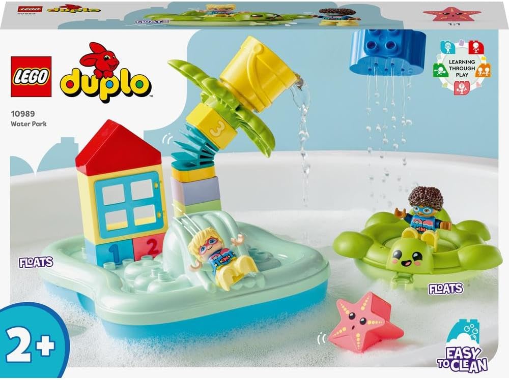 LEGO 10989 DUPLO Water Park Bath Toy for Toddlers Aged 2+ Years Old, with Floating Island, Turtle and Star Fish Sea Animal Figures, Easy to Clean Bathtub Water Toys