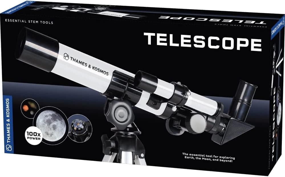 Thames & Kosmos The Telescope Essential STEM Tool | Childrens Refractor Telescope with 100x Magnification & Built-in Compass | Classic Scientific Device for Astronomical & Terrestrial Observations