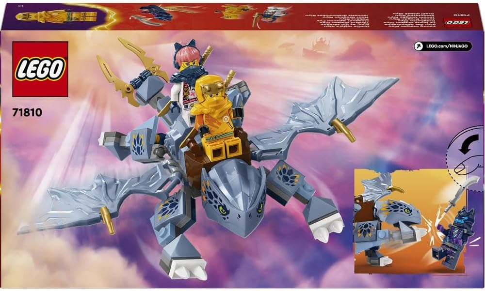 LEGO NINJAGO Young Dragon Riyu Toy, Dragons Rising Playset for 6 Plus Year Old Boys, Girls & Kids, Includes 3 Ninja Character Minifigures with Sword Accessories for Independent Play, Gift Idea 71810