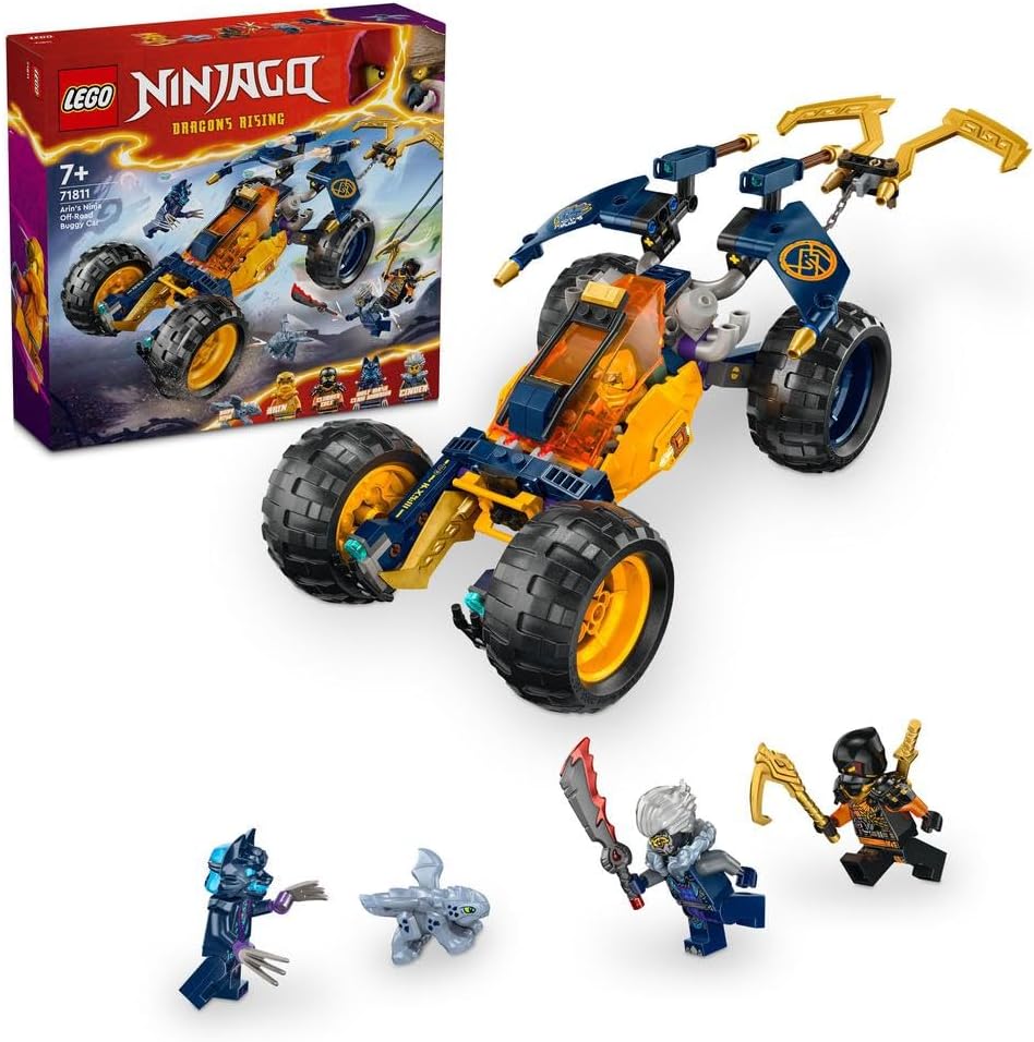 LEGO NINJAGO Arin’s Ninja Off-Road Buggy Car Toy, Dragons Rising Set with Dragon Figure and 4 Ninja Character Minifigures for 7 Plus Year Old Kids, Boys & Girls, Vehicle Model, Gift Idea 71811