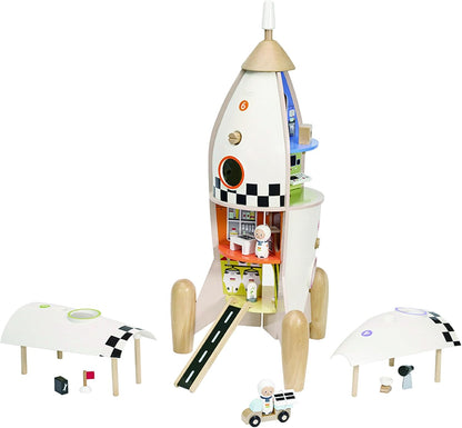 Classic World Wooden Rocket Ship - Wooden Space Toy - Building Set - Wooden Activity Toy - Includes Little Astronaut Figurines - Ideal Christmas Stocking Filler - Suitable for 3+ Years Old