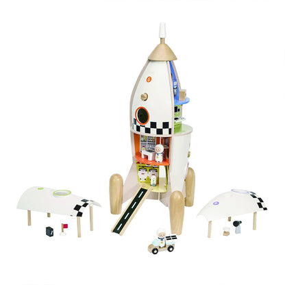 Classic World Wooden Rocket Ship - Wooden Space Toy - Building Set - Wooden Activity Toy - Includes Little Astronaut Figurines - Ideal Christmas Stocking Filler - Suitable for 3+ Years Old