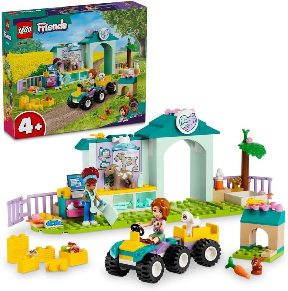 LEGO Friends Farm Animal Vet Clinic Set with Toy Tractor for 4 Plus Year Old Girls, Boys & Kids, Includes Rabbit, Goat Figures, 2 Mini-Doll Characters and Food Elements for Role Play, Gift Idea 42632