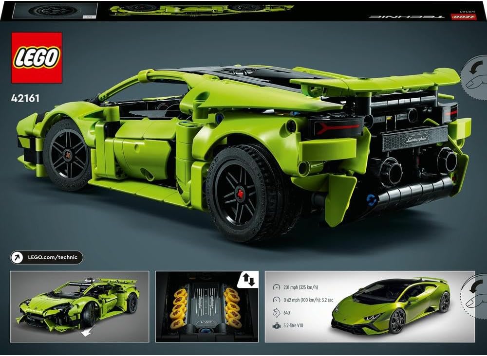 LEGO 42161 Technic Lamborghini Huracán Tecnica Toy Car Model Kit, Racing Car Building Set for Kids, Boys, Girls and Motor Sport Fans, Collectible Gift Idea