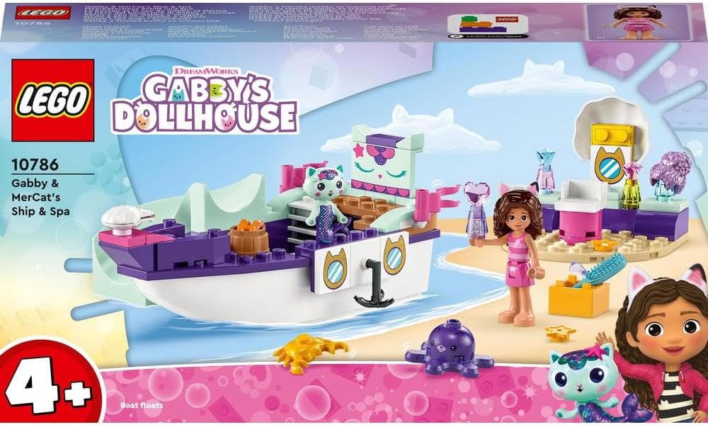 LEGO 10786 Gabby's Dollhouse Gabby & MerCat's Ship & Spa Boat Toy with Beauty Salon, Figures and Accessories, Playset for Girls, Boys, Kids 4 Plus Years Old (Pre-Order Now)