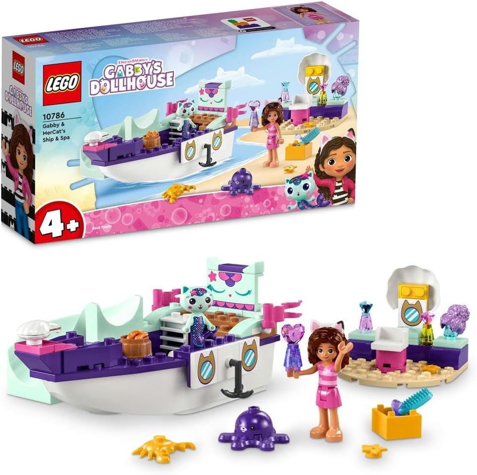 LEGO 10786 Gabby's Dollhouse Gabby & MerCat's Ship & Spa Boat Toy with Beauty Salon, Figures and Accessories, Playset for Girls, Boys, Kids 4 Plus Years Old (Pre-Order Now)