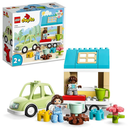 LEGO 10986 DUPLO Family House on Wheels with Toy Car for Toddlers 2 Plus Year Old Boys and Girls, Preschool Learning Toys, Large Bricks Camping Set