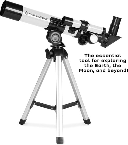 Thames & Kosmos The Telescope Essential STEM Tool | Childrens Refractor Telescope with 100x Magnification & Built-in Compass | Classic Scientific Device for Astronomical & Terrestrial Observations