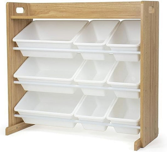 Homesmiths Natural Wood and White Toy Organizer with Shelf and 9 Storage Bins – Ideal for Home, Play Schools, and Kindergarten (D39.37cm x W86.36cm x H78.74cm)