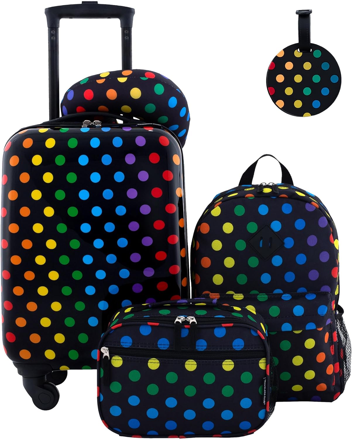 Travelers Club 5-Pc 18" Kids Luggage Set With 360° 4-Wheel Spinner System, Polkadot