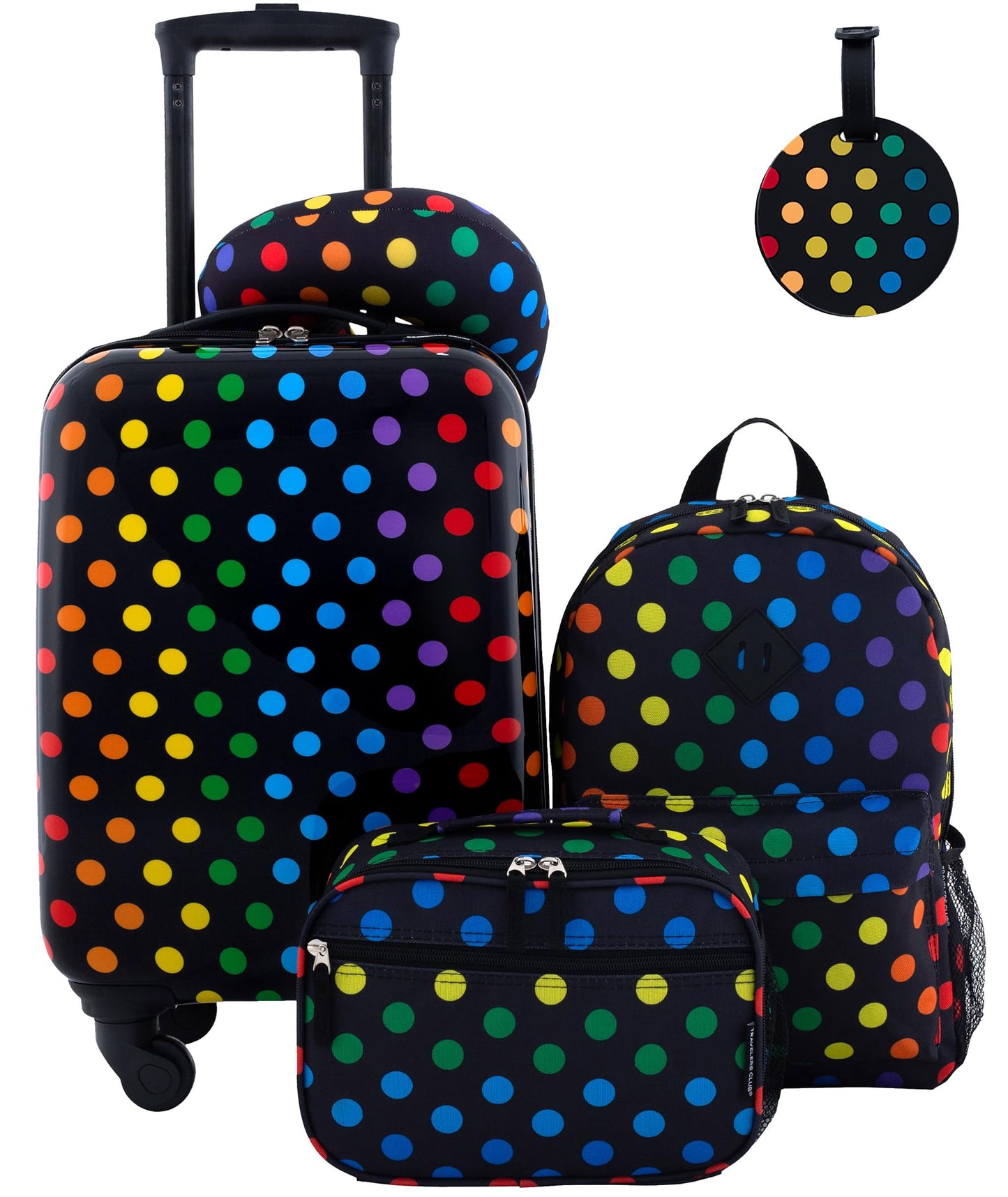 Travelers Club 5-Pc 18" Kids Luggage Set With 360° 4-Wheel Spinner System, Polkadot