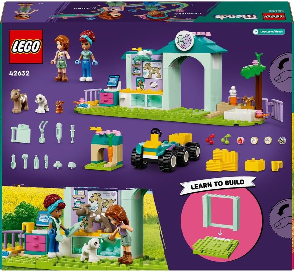 LEGO Friends Farm Animal Vet Clinic Set with Toy Tractor for 4 Plus Year Old Girls, Boys & Kids, Includes Rabbit, Goat Figures, 2 Mini-Doll Characters and Food Elements for Role Play, Gift Idea 42632