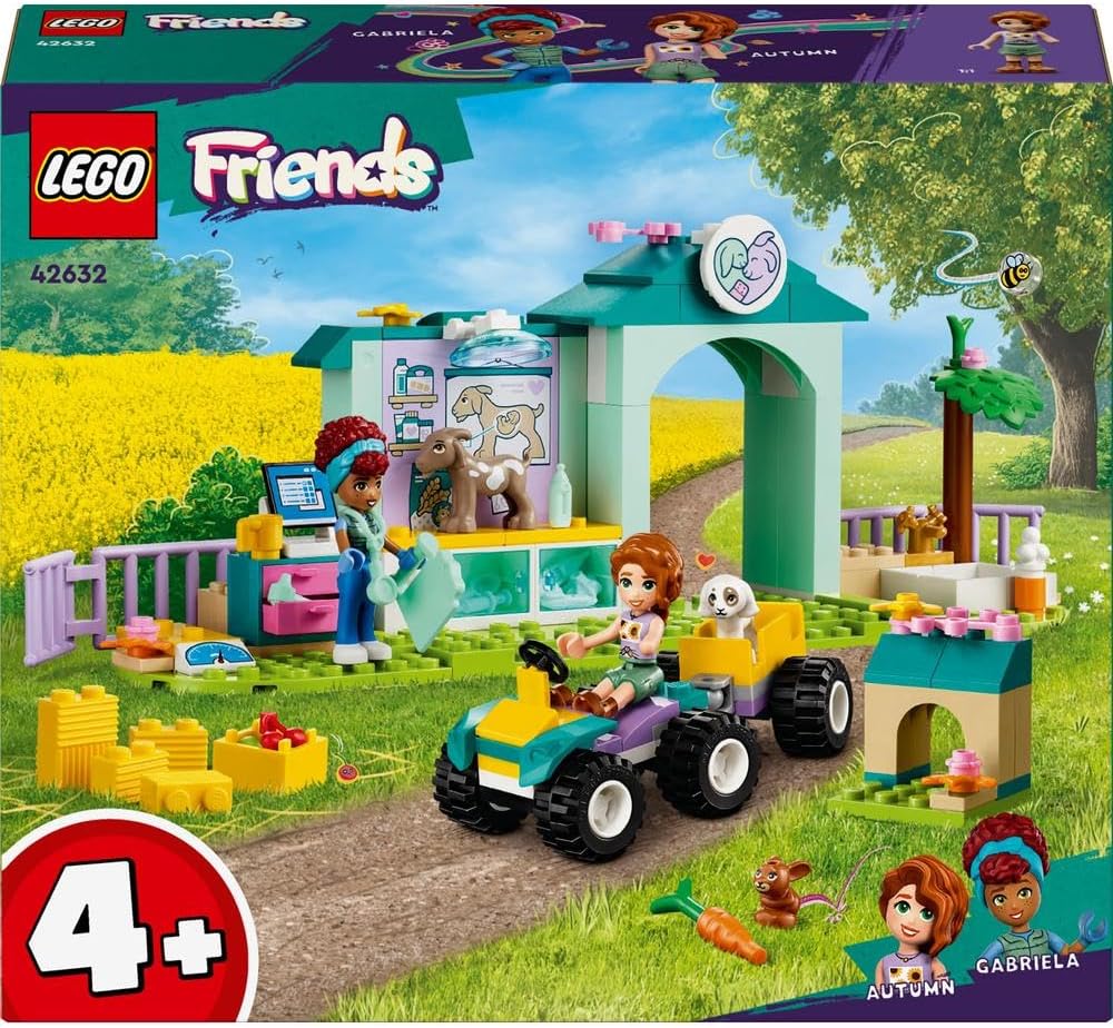 LEGO Friends Farm Animal Vet Clinic Set with Toy Tractor for 4 Plus Year Old Girls, Boys & Kids, Includes Rabbit, Goat Figures, 2 Mini-Doll Characters and Food Elements for Role Play, Gift Idea 42632