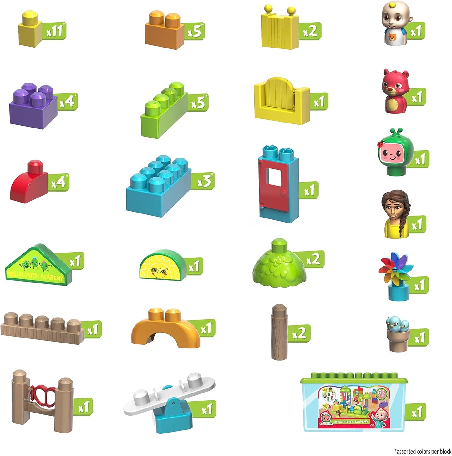 Just Play CoComelon Patch Academy, 53 Large Building Blocks Includes 6 Character Figures