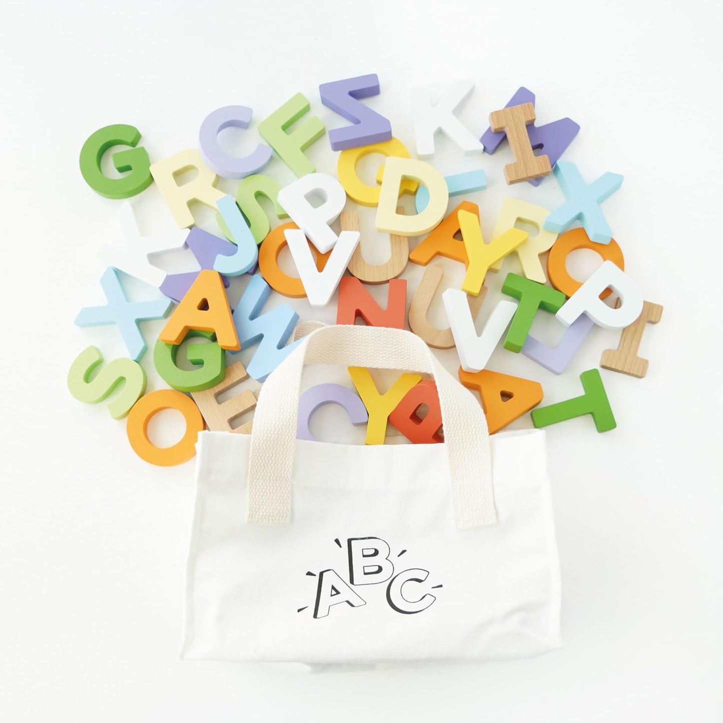 Le Toy Van - Wooden Letters in a Bag Toy, Plastic Free | Suitable for Age 18+ Months