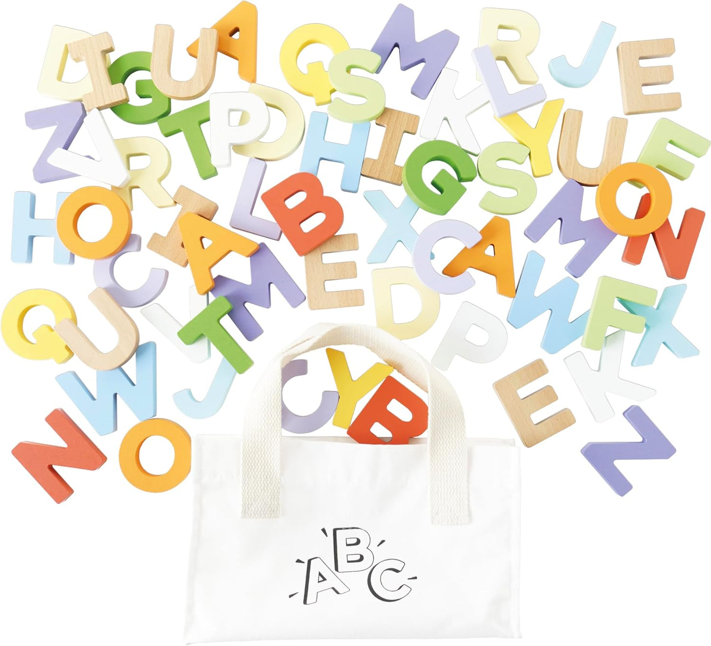 Le Toy Van - Wooden Letters in a Bag Toy, Plastic Free | Suitable for Age 18+ Months