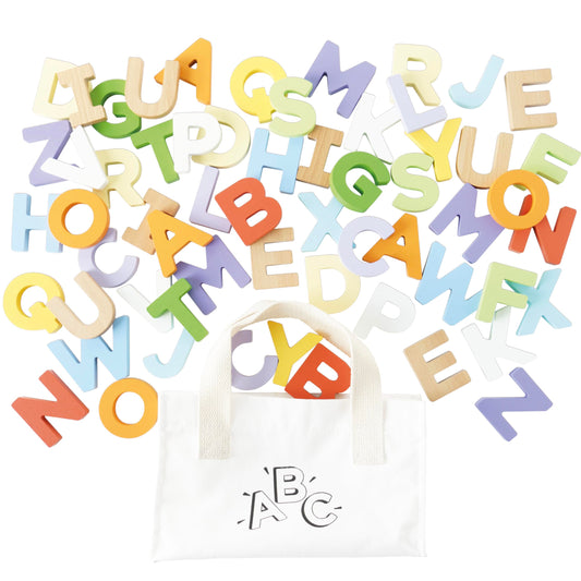 Le Toy Van - Wooden Letters in a Bag Toy, Plastic Free | Suitable for Age 18+ Months