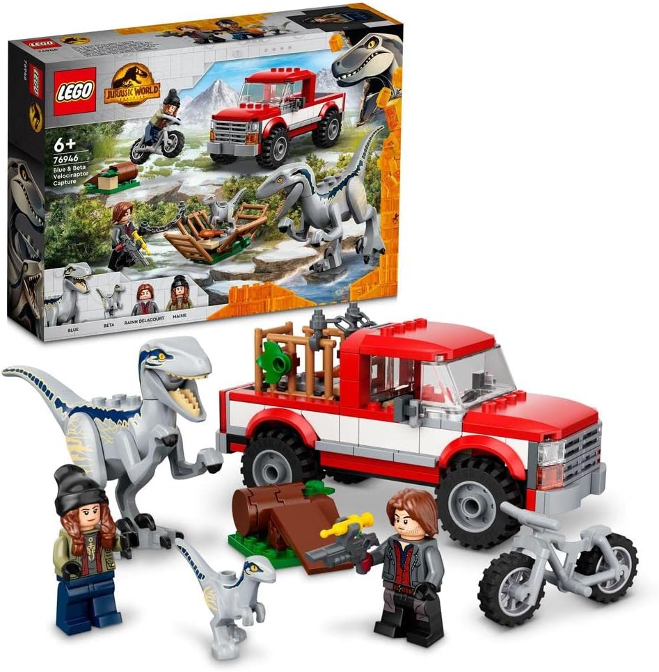 LEGO Jurassic World Blue & Beta Velociraptor Capture 76946 Building Blocks Toy Set; Toys for Boys, Girls, and Kids (181 Pieces)