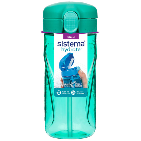 Sistema Hydrate Quick Flip Water Bottle | 520 ml | BPA Free Water Bottle with Straw | Recyclable with TerraCycle®| Assorted Colours