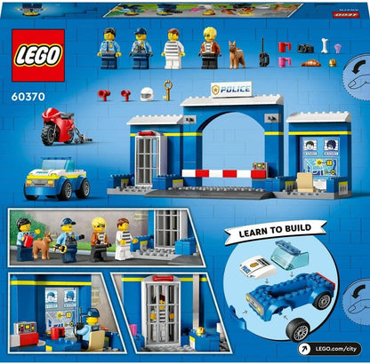 LEGO 60370 City Police Station Chase Playset with Car Toy and Motorbike, Breakout Jail, 4 Minifigures and Dog Figure, Toys for Kids, Boys & Girls 4 Plus Years Old