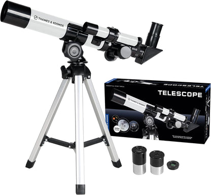 Thames & Kosmos The Telescope Essential STEM Tool | Childrens Refractor Telescope with 100x Magnification & Built-in Compass | Classic Scientific Device for Astronomical & Terrestrial Observations