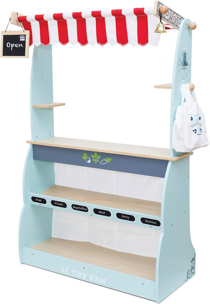 Le Toy Van - Honeybake Reversible Educational Pretend Wooden Grocery Store and Cafe Stand | Educational Role Play Kids Toy Set | Cafe or Supermarket Pretend Play Shop, Multi (TV317)