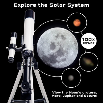 Thames & Kosmos The Telescope Essential STEM Tool | Childrens Refractor Telescope with 100x Magnification & Built-in Compass | Classic Scientific Device for Astronomical & Terrestrial Observations