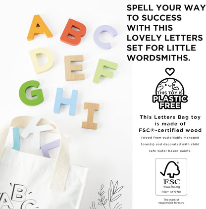 Le Toy Van - Wooden Letters in a Bag Toy, Plastic Free | Suitable for Age 18+ Months