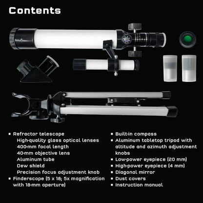 Thames & Kosmos The Telescope Essential STEM Tool | Childrens Refractor Telescope with 100x Magnification & Built-in Compass | Classic Scientific Device for Astronomical & Terrestrial Observations