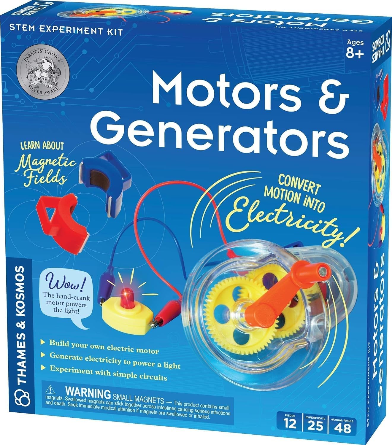 Thames & Kosmos Motors & Generators Science Kit | 25 Guided STEM Experiment Lessons | 48 Page Color Student Guide | Grades 3-6 | Ages 8+ | Play & Learn | Parents' Choice Silver Award Winner