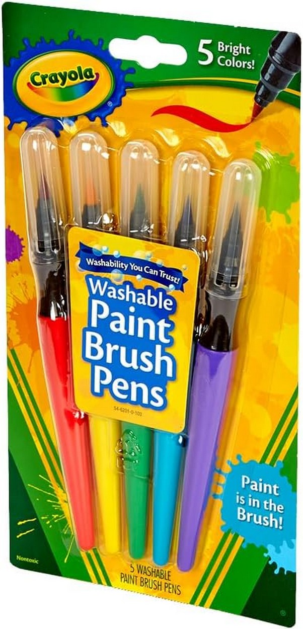 Crayola Washable No Drip Paint Brush Pens, Vibrant Colors, Kids Art Supplies, Durable, Ideal for Painting, Creative Projects, Quick Drying, 5-Count