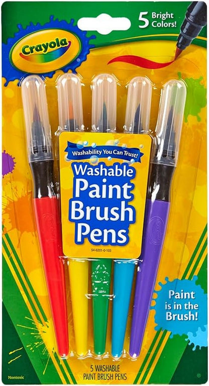 Crayola Washable No Drip Paint Brush Pens, Vibrant Colors, Kids Art Supplies, Durable, Ideal for Painting, Creative Projects, Quick Drying, 5-Count